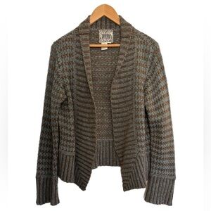 Curio teal & brown houndstooth pattern open front cardigan